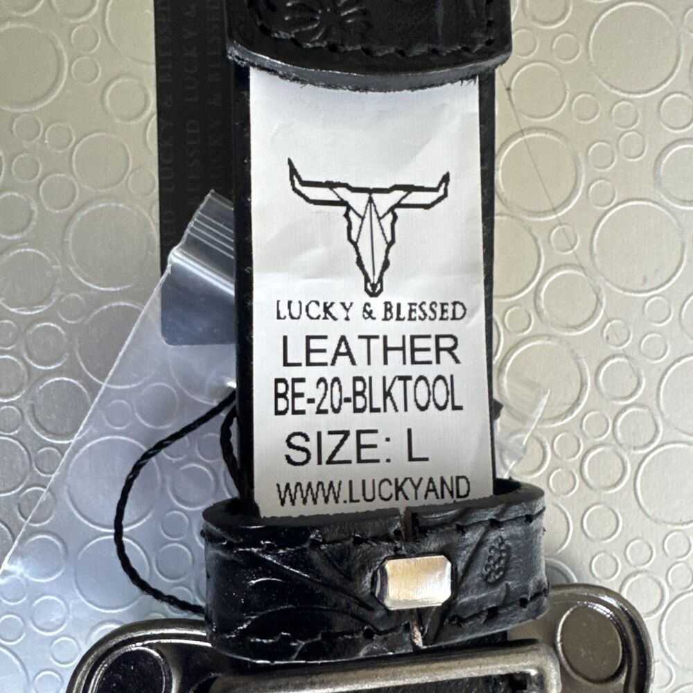 NWT Lucky & Blessed Black Embossed Concho Belt - Size L Runs Bigger Dust Bag - Picture 3 of 15